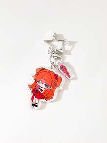 1pc Original Acrylic Badge Keychain, Cute Girl In The Wind Illustration, Orange Tone, JK Style, Hand-Drawn, Casual, Fashionable, Friendship, Y2K Retro, Cute, Street Style, Casual, Party, School, Commemorative Gift, Bag Charm, Suitable For All Seasons, Company Events, Gift For Girlfriend - Multicolor - View 3