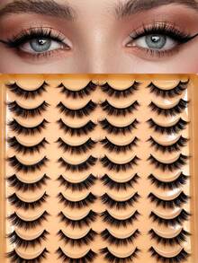 ENCHUW 20 Pairs Luxurious Fluffy Volume Dramatic Messy Faux Mink False Lashes Reusable, Soft, Comfortable Strip Lashes, Lashes, Eyelashes, Fake Lashes - Black - View 1