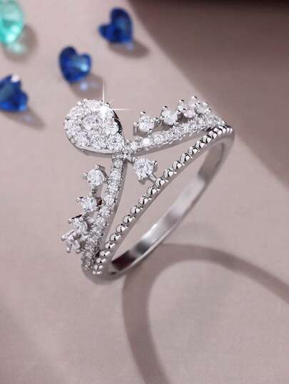 1 chiếc nhẫn nữ thanh lịch - Nhẹ nhàng, thiết kế tối giản, đá Zirconia hình vương miện lấp lánh tinh tế, thích hợp cho các cặp đôi, cầu hôn, đám cưới và các dịp đặc biệt.