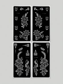 Reusable Self-Adhesive Hand Tattoo Stickers - Floral Pattern Stickers, Suitable For DIY Body Painting, Ideal For Parties And Events, Also For Crafting, Reusable, Tattoo Template Stickers - Black - View 10