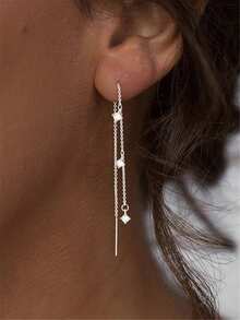 2 piezas Pendientes largos con borlas minimalistas para mujer, pendientes colgantes de cadena delicada de oro/plata con incrustaciones de circonita - A - Ver 3