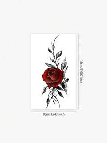 1 Piece Of Tattoo Sticker Temporary Tattoo Sticker, Pure Royal Wind Warm Red Rose Flower Pattern Waterproof And Sweatproof Washable Non-Reflective Arm And Shoulder Simulation Tattoo Suitable For Fashionable People And Can Last 3-5 Days - Multicolor - View 2