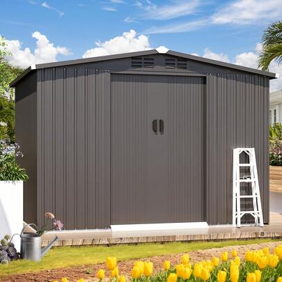 AECOJOY Shed 8x6 Outdoor Storage Shed, Metal Outside Storage Garden Sheds & Outdoor Storage Shed With Sliding Doors, 6x8 Tool Shed Outdoor Storage For Backyard Lawn And Outside Use