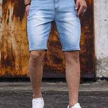 Men's Casual Street Style Skinny Stretch Denim Shorts - Light Wash - View 5