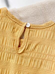 Young Girl Plain Round Neck Ruffle Casual Vacation Dress - Ginger - View 6