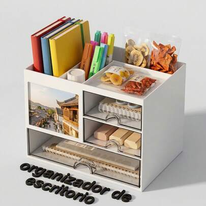 Drawer Type Cosmetic Storage Box | Large Capacity Desktop Vanity Organizer Organizador de Maquillaje con Cajones Transparentes para Labiales, Brochas y Cremas Multi-compartment design with clear drawers for easy access Space-saving solution to keep your vanity clutter-free and stylish