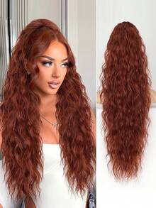 Ponytail Extension 30 Inch Drawstring Pony Tails Hair Extensions For Women Long Curly Ponytail Synthetic Hairpieces For Daily Use Auburn - Multicolor - View 1