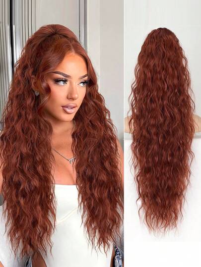Ponytail Extension 30 Inch Drawstring Pony Tails Hair Extensions For Women Long Curly Ponytail Synthetic Hairpieces For Daily Use Auburn