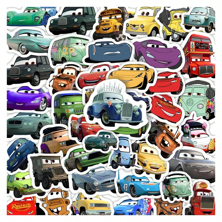 Disney 58張汽車貼紙、汽車貼紙、汽車貼紙、汽車派對禮物、汽車卡通貼紙、防水貼紙、貼紙,可用於書籍、日記、手機殼、筆記型電腦、平板電腦、水瓶,適合作為節日、生日禮物或獎勵貼紙、禮物裝飾 - 彩色 - 查看 1