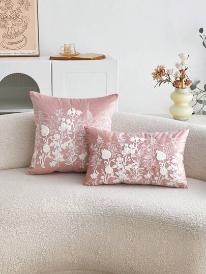 LCUHPCL 1pc Spring/Summer Charming 3D Embroidered Multi-Color Tulip & Gypsophila Wild Flower Embroidered Throw Pillow Cover, Home Decor Suitable For Living Room, Bedroom, Party, Sofa, Etc.