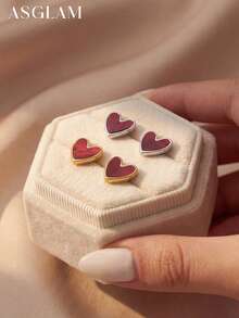 1对心形耳环，925纯银首饰，精致创意耳环，精美首饰礼品，适合女孩日常佩戴、约会、派对和其他场合。 - 款式2 - 查看 4