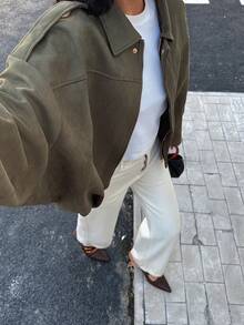 Chaqueta bomber versátil y casual de estilo gamuza para mujer, nueva para primavera y otoño de DEEKA - Verde militar 1 - Ver 4