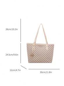 Women's Tote Bag With Letter Charm & Printed Design, Casual Versatile Shoulder Bag - White - View 4