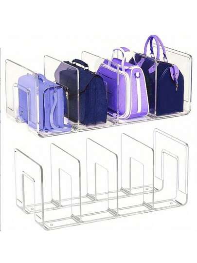1个透明塑料手提包收纳盒，4格衣柜分隔架，节省空间的包包收纳，适用于衣柜 - 蓝色/绿色/透明（可选颜色），家居收纳篮、收纳盒和容器