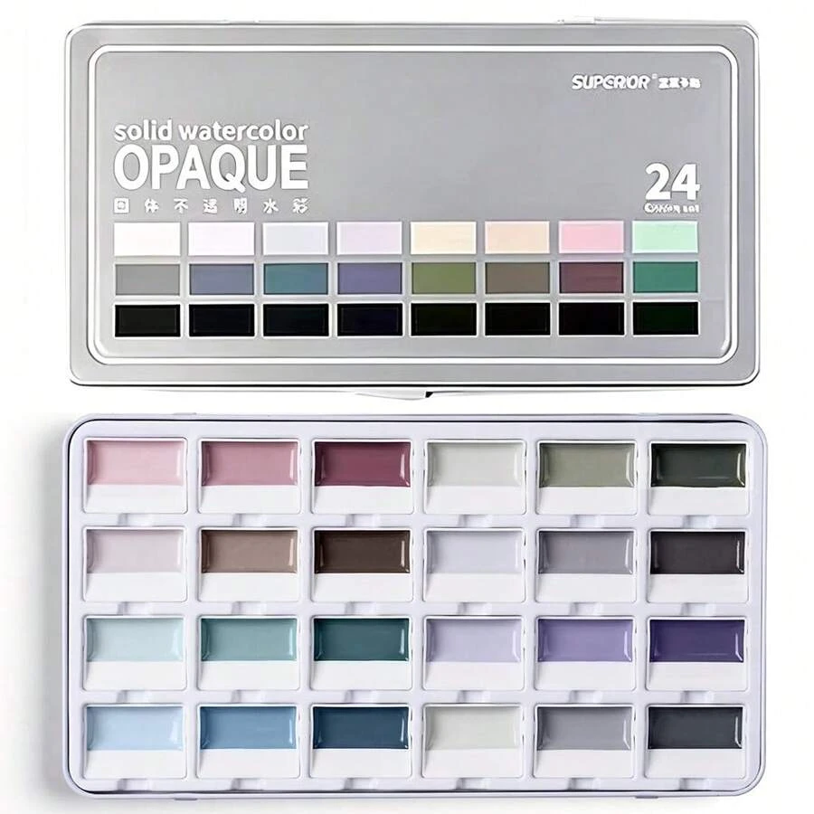 优质24色/套不透明半干性水彩颜料套装，美术用品，适合艺术家、初学者和业余爱好者绘画。 - 套裝 - 查看 1