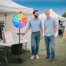16 Inch Color Prize Wheel, 10 Slots Roulette Spinning Game Wheel With Height Adjustable Metal Stand, Dry Erase Marker And Eraser, Tabletop Roulette Spinner Of Fortune For Party Carnival Trade Show - A - View 9