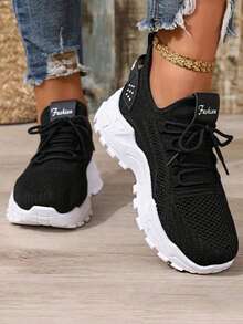 Women's Running Shoes, Casual Breathable Athletic Sneakers, Fashion Lightweight Skateboarding Shoes, Anti-Slip Elevated, Versatile Outdoor Footwear - Black - View 5