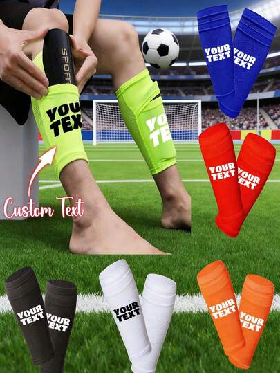 1 Pair Custom Men's Soccer Shin Guards, Breathable Moisture-Wicking Design, All-Day Comfort And Elastic Fit, Sports Performance And Cold Weather Training Gear, Solid Color Style, Comfortable Wear