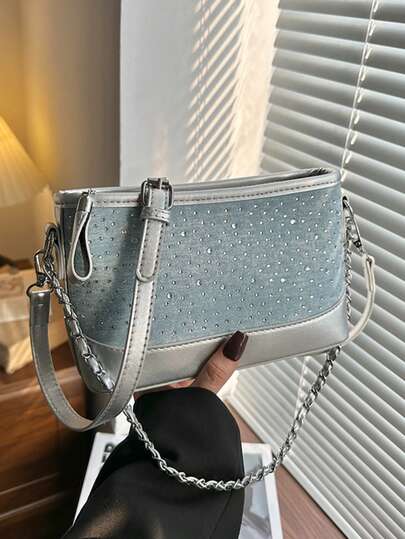 Fashionable Versatile Contrast Color Shiny Commuter Women Shoulder Crossbody Bag