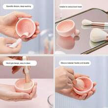 Silicone Makeup Brush Cleaning Bowl, Scrub Mat, Makeup Brush Cleaning Gel Pad, Handmade Tool - Pink - View 4