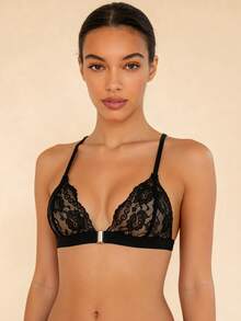 Women's Black Lace Bra Set, Boasting A Unique And Stylish Design. It Fits The Body Perfectly And Is Suitable For Both Daily Inner Wear And Sleep Wear. - Black - View 5