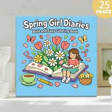 （升级豪华版，厚纸，20.5*20.5厘米）《春日少女涂色书：22张暖春花卉图案》，适合情侣和家庭，也适合派对、情人节、生日和其他节日。绘画和学习用品，共22页，书籍，涂色书，学习用品，学校，圣诞节，万圣节，生日，返校礼物，涂色书，复活节，复活节礼物，复活节手工艺品 - 單件 - 查看 1