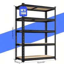 Heavy-Duty Metal Shelving Unit 60/72 Inch Hige (60" & 72" Sections) 2000 Lbs Total Capacity (250 Lbs/Shelf) 5-Tier Adjustable Freestanding Garage Storage Rack With Black Powder-Coated Frame - Easy Assembly For Basement, Pantry, Utility, Utility - màu đen - Xem 1