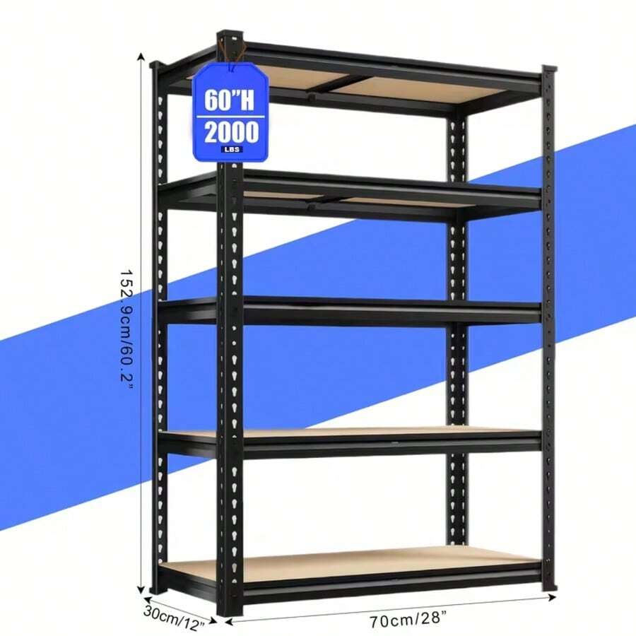 Heavy-Duty Metal Shelving Unit 60/72 Inch Hige (60" & 72" Sections) 2000 Lbs Total Capacity (250 Lbs/Shelf) 5-Tier Adjustable Freestanding Garage Storage Rack With Black Powder-Coated Frame - Easy Assembly For Basement, Pantry, Utility, Utility - màu đen - Xem 1