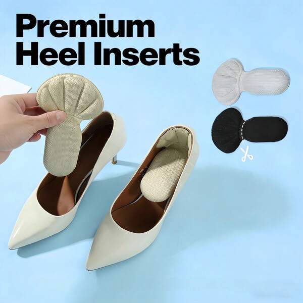 1 Pair 2-In-1 Heel Pads For Women, Soft Thick Anti-Slip & Anti-Blister Heel Grips, Self-Adhesive Half Size Insoles To Fix Loose Shoes