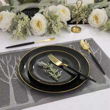 1/25/50pcs Reusable Fruit Plates, Dishes With Gold Rim, Suitable For Family Gatherings, Parties, Outdoor Activities, Team Events, Cooking, Christmas And Other Occasions - Black - View 6