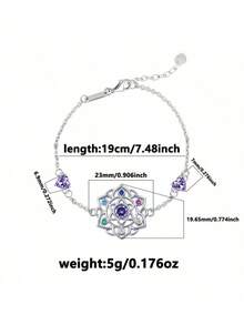 925 Silver Elegant Floral Colorful Zirconia Women's Bracelet, Suitable For Daily Wear, Vacation, Party, Also Can Be Used As Holiday Gift - Silver - View 2