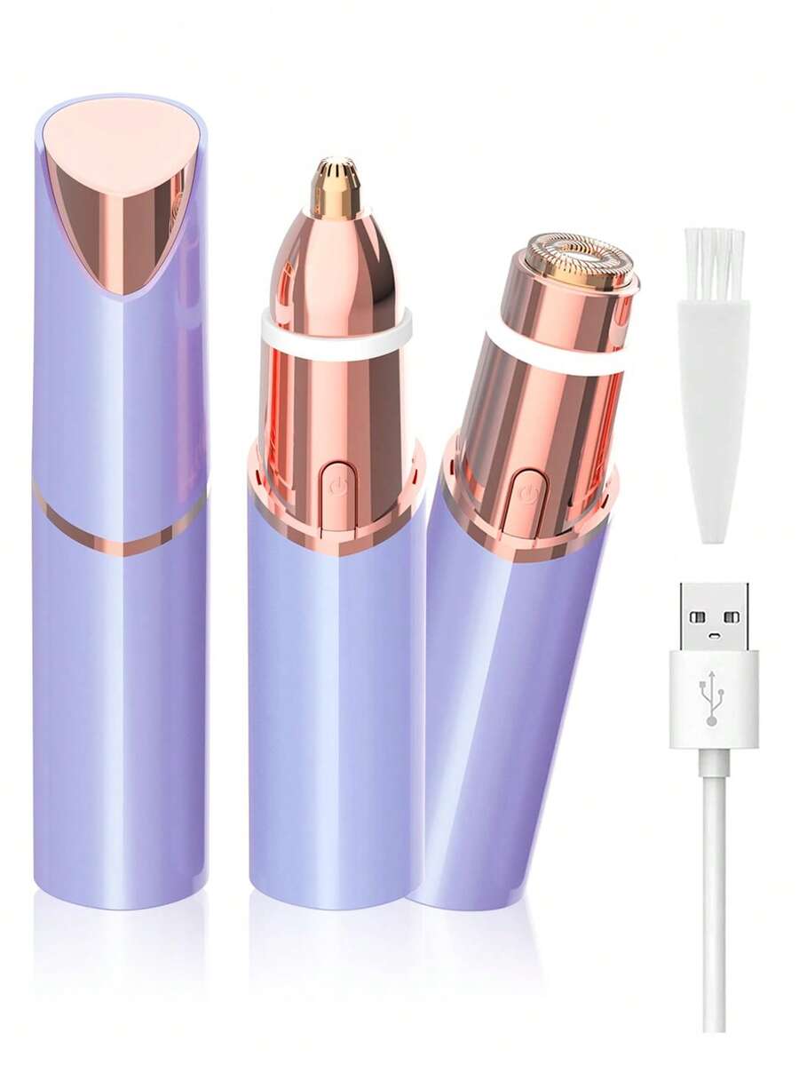 二合一面部脱毛眉毛修剪器，便携式面部脱毛器，女士旅行充电式剃毛器，比基尼剃毛器，男女通用，适用于面部、唇部、下巴、腋下、身体等部位的绒毛，电池容量180mAh