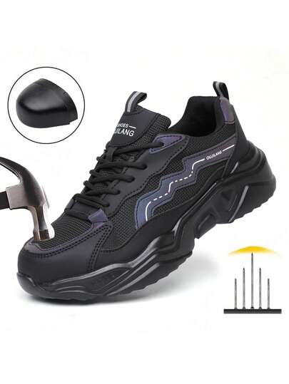 Women's Work Safety Shoes, Fashion Steel Toe Anti-Smash Sports Shoes, Breathable Thick Sole Outdoor Casual Shoes, Industrial Construction Anti-Puncture Safety Boots, Suitable For All Seasons