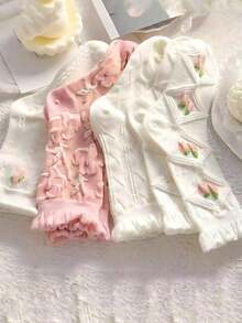 5/3/1 Pairs Randomly Shipped Women's Floral Ruffle Fashion Mid-Calf Socks, Suitable For Daily Wear - Multicolor - View 2
