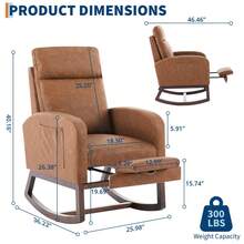 Silla Mecedora Deslizante, Cómoda Silla Mecedora Teddy con Respaldo Alto, Reposapiés y Bolsillo Lateral, Moderna Silla Mecedora Tapizada para Leer, Relajarse y Descansar - Marrón vintage - Ver 2