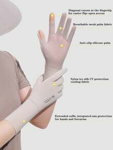 1 Pair Women's Sunscreen Gloves, Summer UPF50+ Breathable Driving Anti-Slip Wrist Length Thin Gloves For Cycling,Travel,Festival - Multicolor - View 2