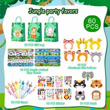 60pcs Jungle Animal Party Favors,Jungle Animal Birthday Party Favors Set Includes Animal Party Slap Bracelets Stickers Straws Balloon, Animal Mask, Animal Goodie Bags Etc Jungle Party Favors	 Kids Birthday Party Favors - Multicolor - View 7