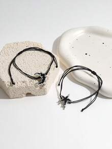 2条暗月星辰黑色滴油熔岩水滴编织友谊手链，情侣款，男女通用 - 銀色 - 查看 5