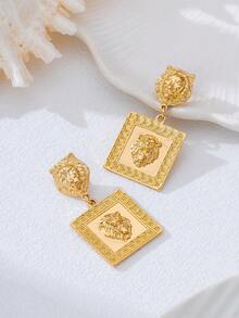 1 Pair Vintage Lion Earrings, Suitable For Daily Commute And Party Attendance - Yellow Gold - View 9