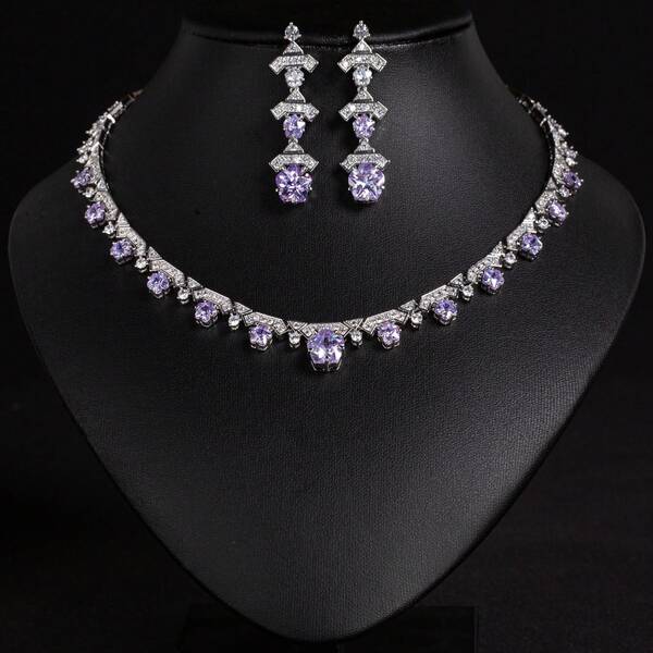 3 pièces/set Ensemble de bijoux mode pour femmes, Zirconium serti élégant, Collier et boucles d'oreilles exquis et luxueux, Convient pour de multiples occasions, Cadeau