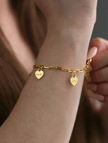 Customized Stainless Steel Personalized Heart-Shaped Name Bracelet, Birthday Gift, Summer Fashion Accessory, Exquisite Engraving, Stylish, Minimalist, Colorful, Modern, Cute Customization, Gift, Suitable For Family And Friends, Multifunctional, Decorative, Letter, Fashionable, Modern, Colorful, Cute, Casual, Customized, Personalized, Unique, Ideal Gift For Him, Ideal Gift For Her, Son, Daughter - Multicolor - View 9