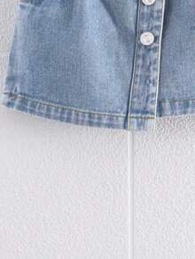 Girls' Front Button Denim Skirt, Summer Holiday Style - Blue - View 5