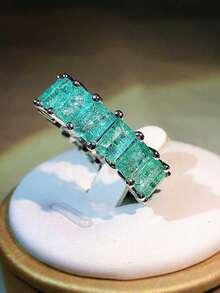 奢华帕拉伊巴公主切割绿色合成立方氧化锆戒指，女士珠宝礼品 - 白色 - 查看 4