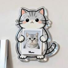 2D个性化定制亚克力猫咪冰箱贴 - 上传您自己的照片和文字，采用可爱的毛茸茸猫咪设计，带有爪印，亚克力厨房装饰冰箱贴。 - F-貓咪冰箱貼 - 查看 7