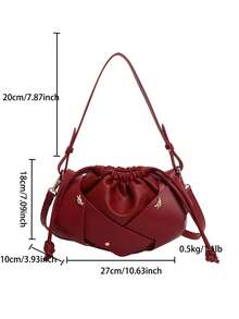 Women's Faux Leather Solid Color Drawstring Cloud Pleated Shoulder Bag - Multicolor - View 4