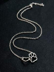 1件可爱卡通迷你美式嘻哈复古INS风镂空爱心爪印项链 - 銀色 - 查看 5