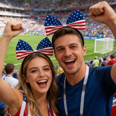 足球迷头带，带蝴蝶结，啦啦队道具，适合独立日庆祝活动和足球派对，男女皆宜的运动爱好者头饰，啦啦队道具，世界杯啦啦队道具，色彩鲜艳，款式多样，派对服装，国旗图案道具