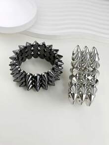 LADYCOCO 2pcs Punk Style Rivet Spiked Bracelet, Unisex Gold Personalized Rivet Bangle, Suitable For Daily Wear, Party, Music Festival - Multicolor - View 5