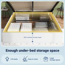 Allewie Full/Queen/King Size Lift Up Storage Bed Frame With Charging Station & LED Lights, Adjustable Velvet Upholstered Storage Headboard, Type-C & USB Ports, Hydraulic Support, No Box Spring Needed, White - 白色 - 查看 6