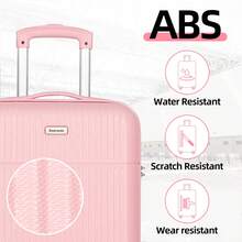 Luggage Set 3 Piece, Pink, Hardshell Suitcase With 4 Spinner Wheels, Vertical Striped Design - Pink - View 9